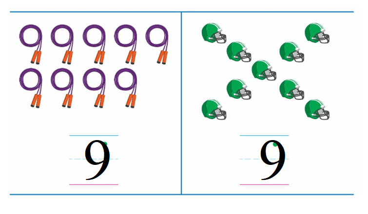Big-Ideas-Math-Book-Grade-K-Answer-Key-Chapter 3-Count-and-Write-Numbers-6 to 10-Lesson 3.7 Model and Count 9-Lesson 3.8 Understand and Write 9-Think and Grow....