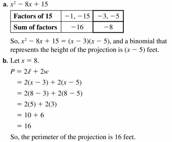 Big Ideas Math Algebra 1 Answers Chapter 7 Polynomial Equations and Factoring 7.5 Question 25
