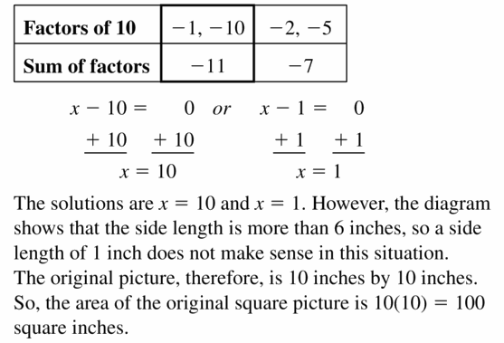 Big Ideas Math Algebra 1 Answers Chapter 7 Polynomial Equations and Factoring 7.5 Question 39.2