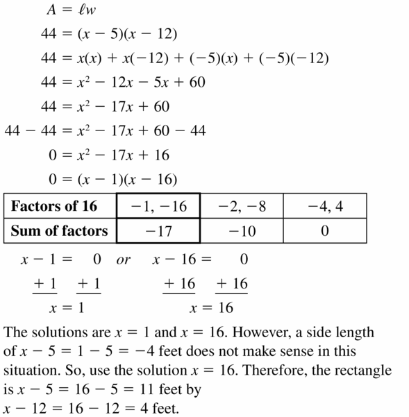 Big Ideas Math Algebra 1 Answers Chapter 7 Polynomial Equations and Factoring 7.5 Question 43