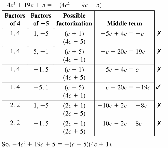 Big Ideas Math Algebra 1 Answers Chapter 7 Polynomial Equations and Factoring 7.6 Question 19