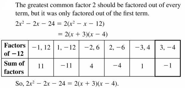 Big Ideas Math Algebra 1 Answers Chapter 7 Polynomial Equations and Factoring 7.6 Question 23