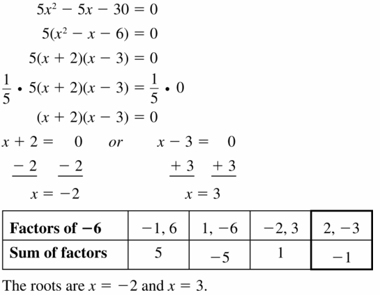 Big Ideas Math Algebra 1 Answers Chapter 7 Polynomial Equations and Factoring 7.6 Question 25