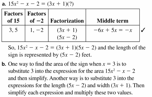 Big Ideas Math Algebra 1 Answers Chapter 7 Polynomial Equations and Factoring 7.6 Question 33