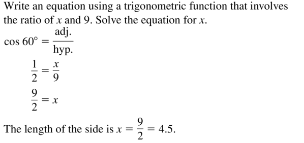 Big Ideas Math Algebra 2 Answer Key Chapter 9 Trigonometric Ratios and Functions 9.1 a 21