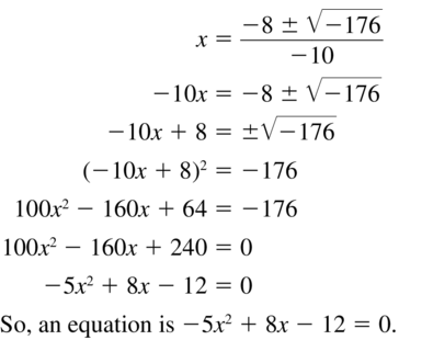 Big Ideas Math Answer Key Algebra 2 Chapter 3 Quadratic Equations and Complex Numbers 3.4 a 41
