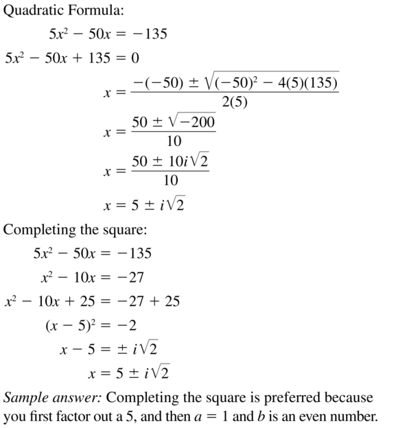 Big Ideas Math Answer Key Algebra 2 Chapter 3 Quadratic Equations and Complex Numbers 3.4 a 53