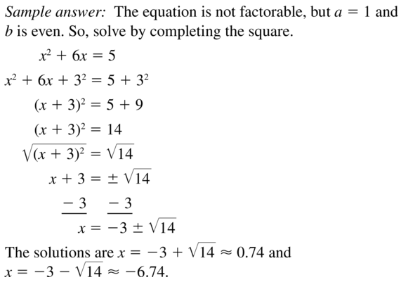Big Ideas Math Answers Algebra 1 Chapter 9 Solving Quadratic Equations 9.5 a 39