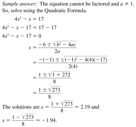 Big Ideas Math Answers Algebra 1 Chapter 9 Solving Quadratic Equations 9.5 a 43