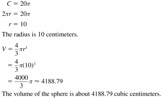 Big Ideas Math Geometry Answers Chapter 11 Circumference, Area, and Volume 11.8 Ques 17