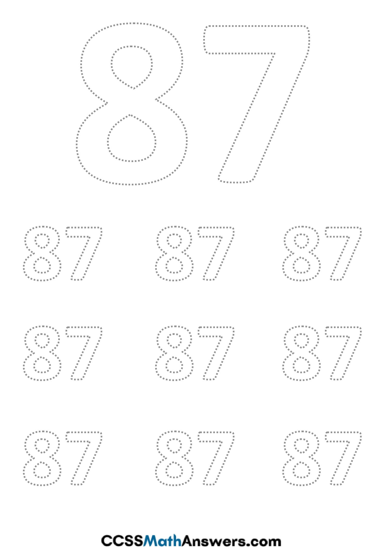 Worksheet on Number Eighty Seven