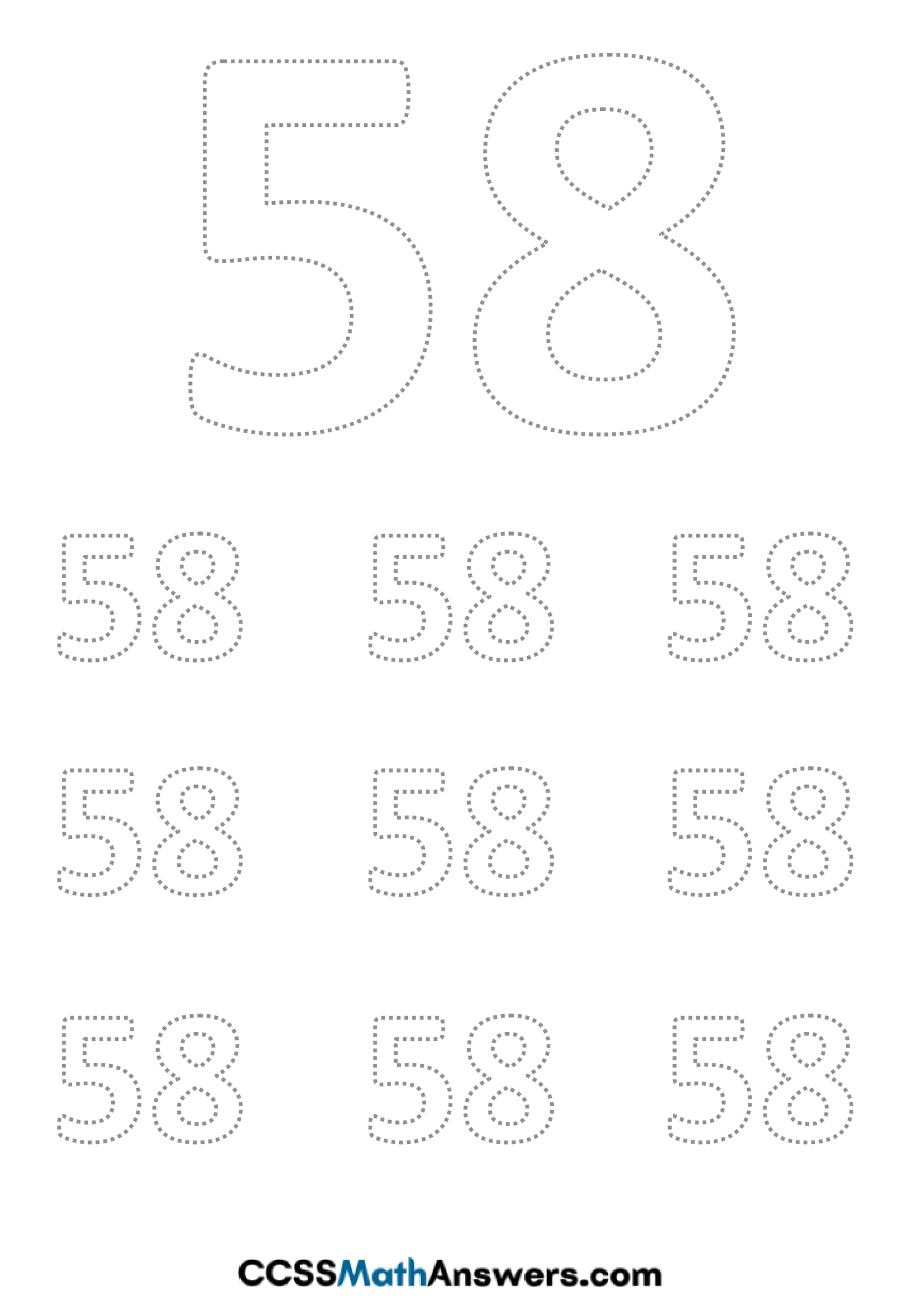 Worksheet on Number Fifty Eight
