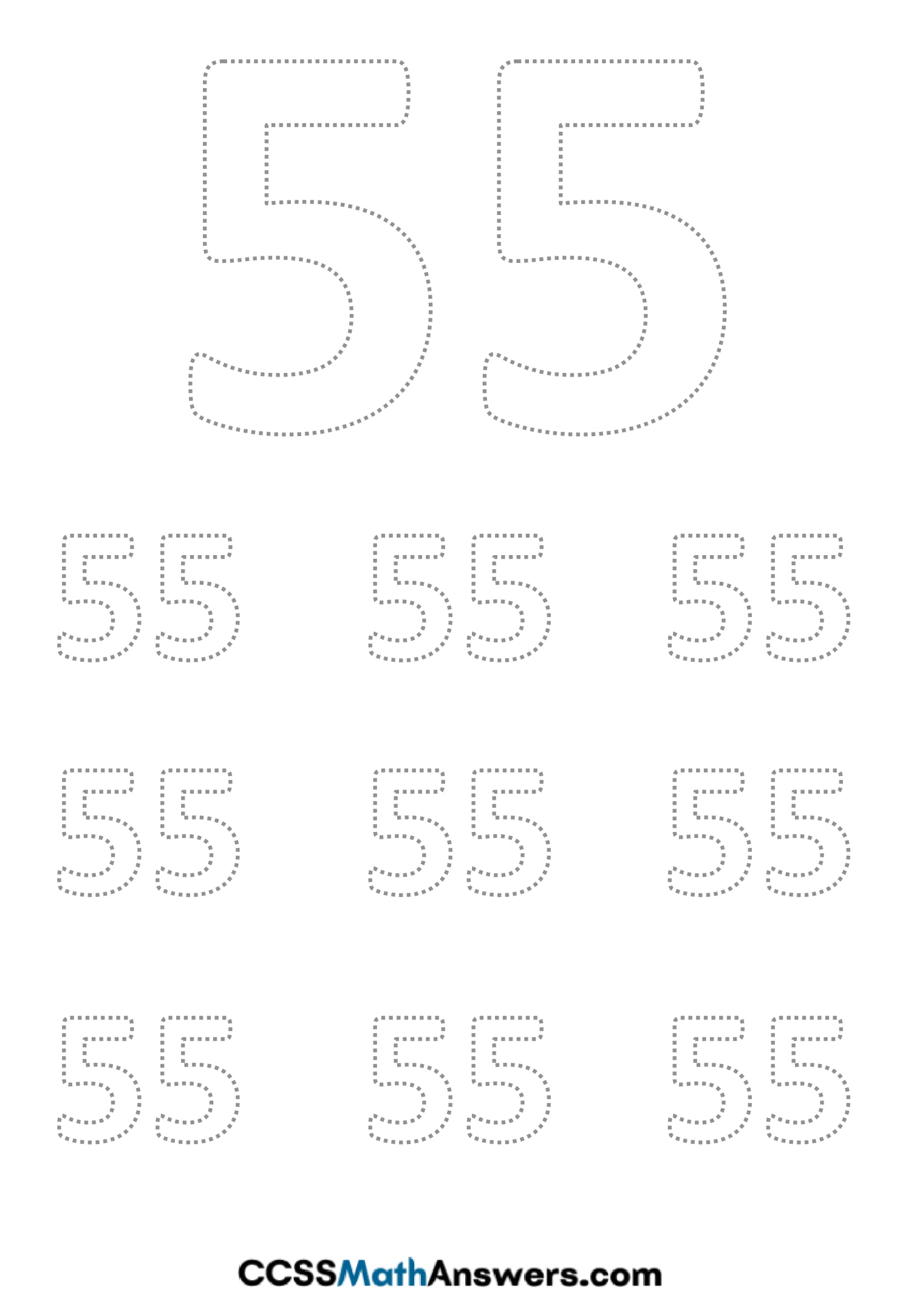 Worksheet on Number Fifty Five