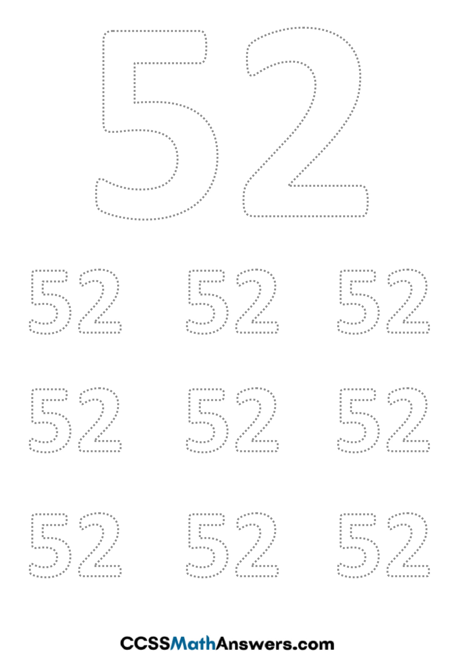 Worksheet on Number Fifty Two