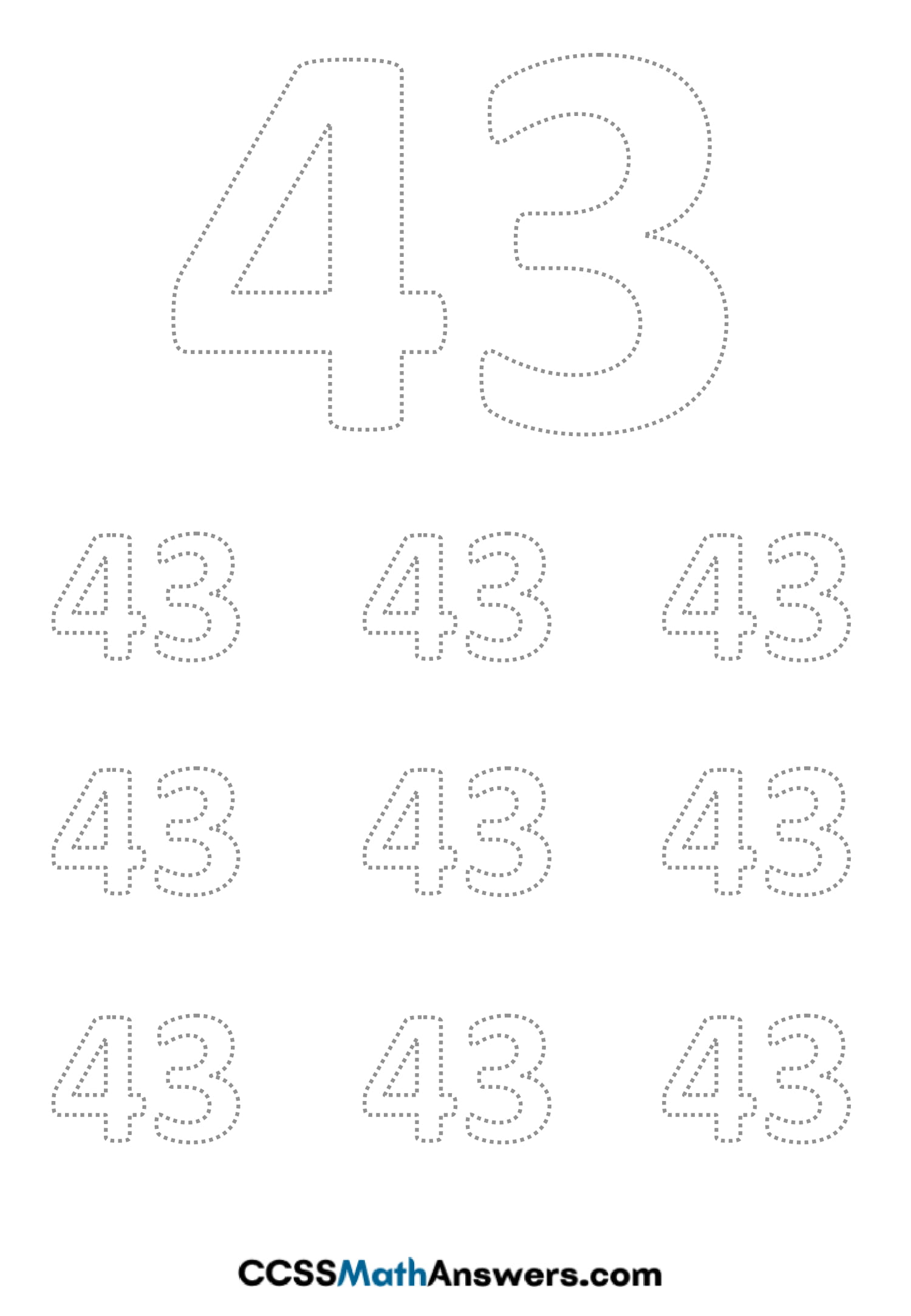 Worksheet on Number Forty Three