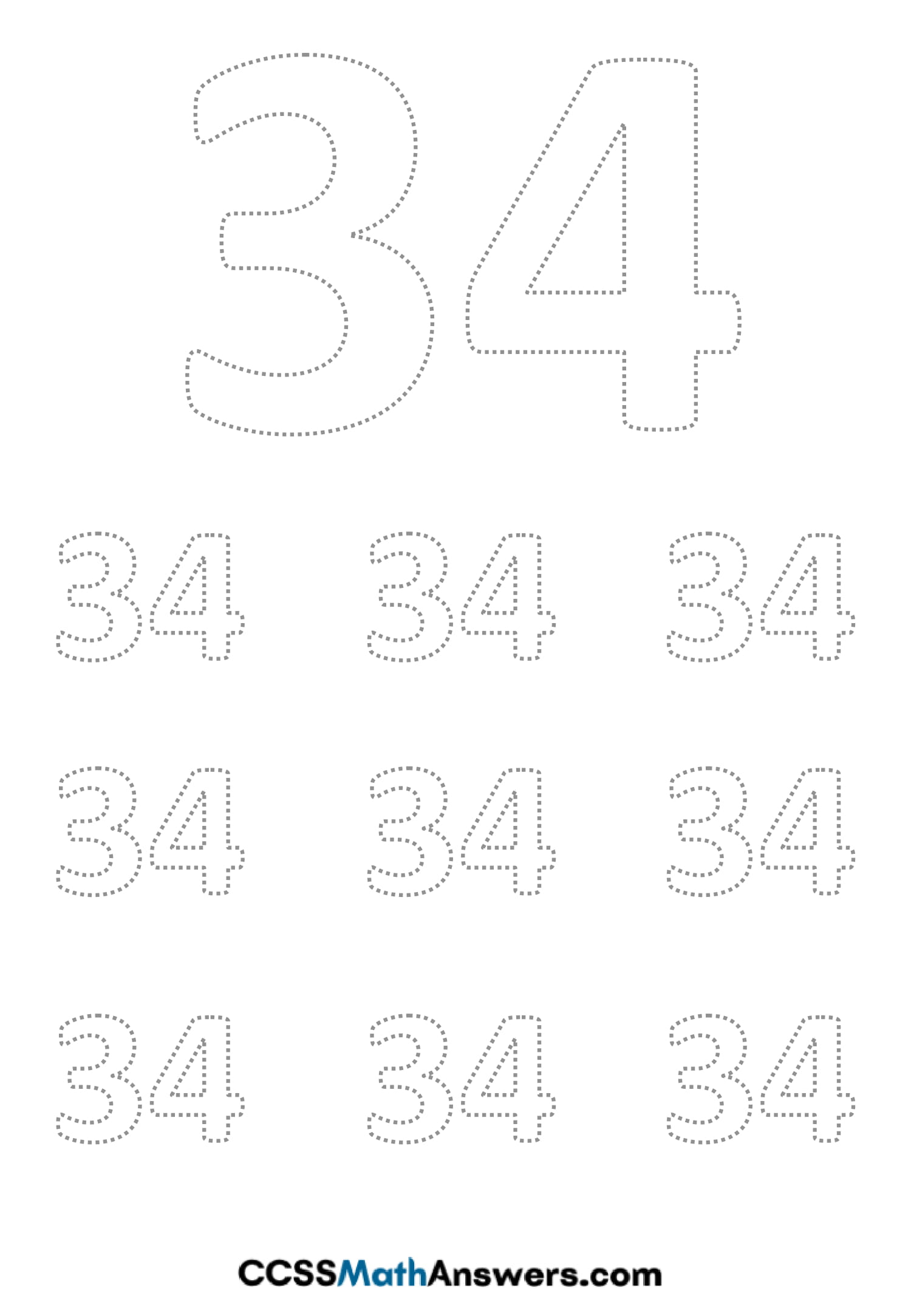 Worksheet on Number Thirty Four