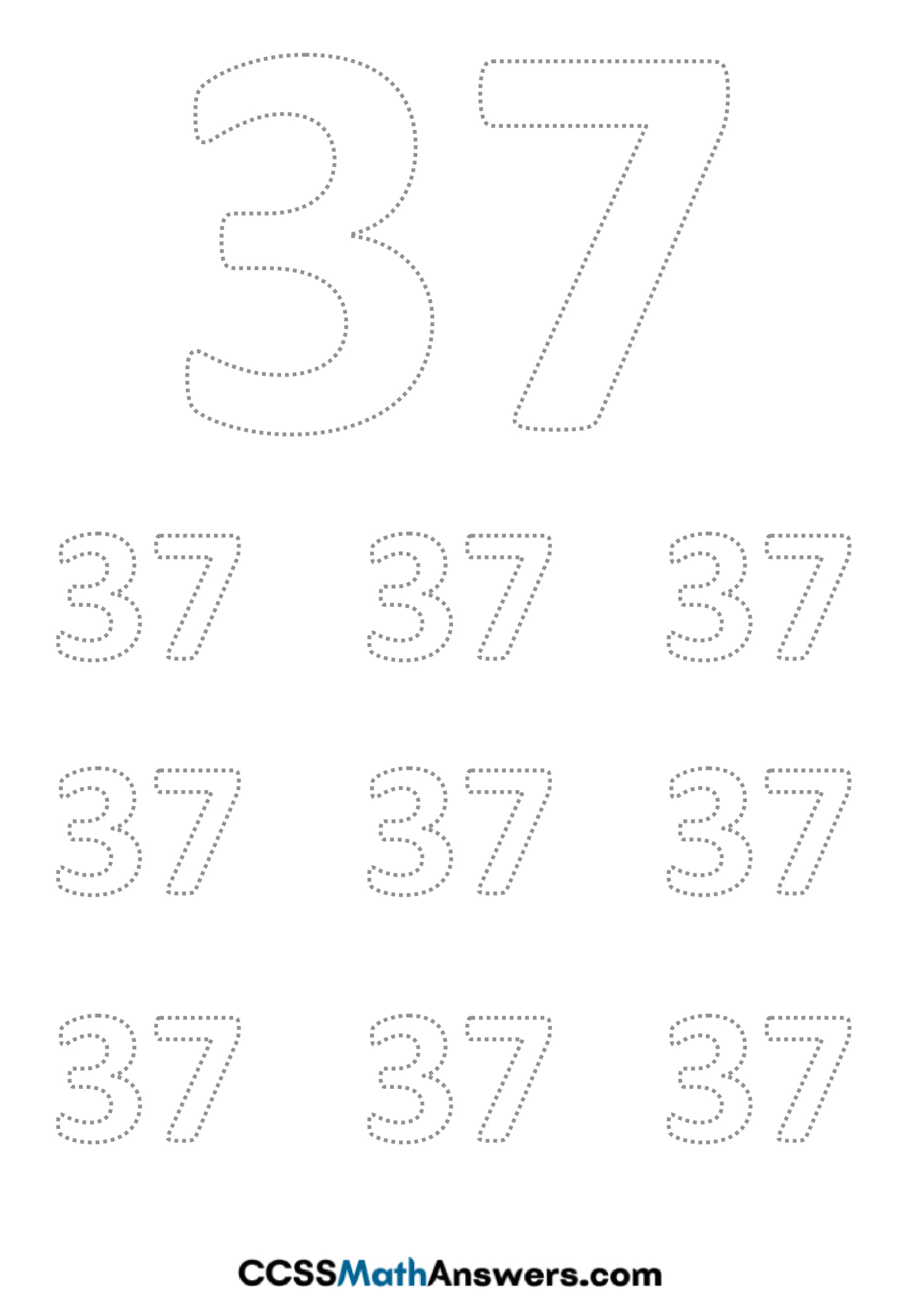 Worksheet on Number Thirty Seven