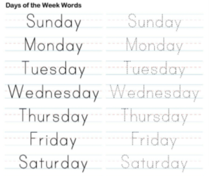 practice sheet on days of the week