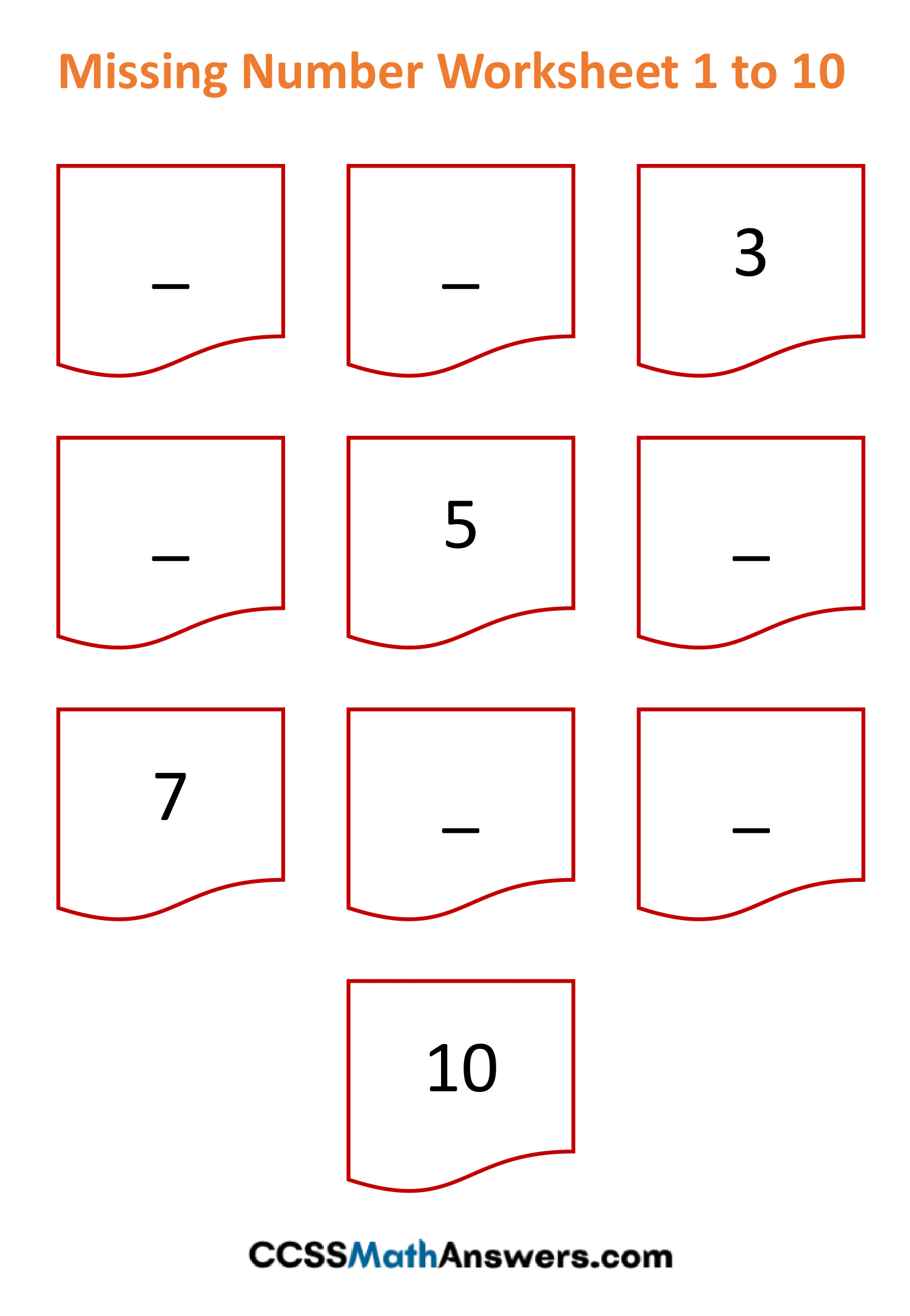 Fill in the Missing Numbers Worksheet 1 to 20