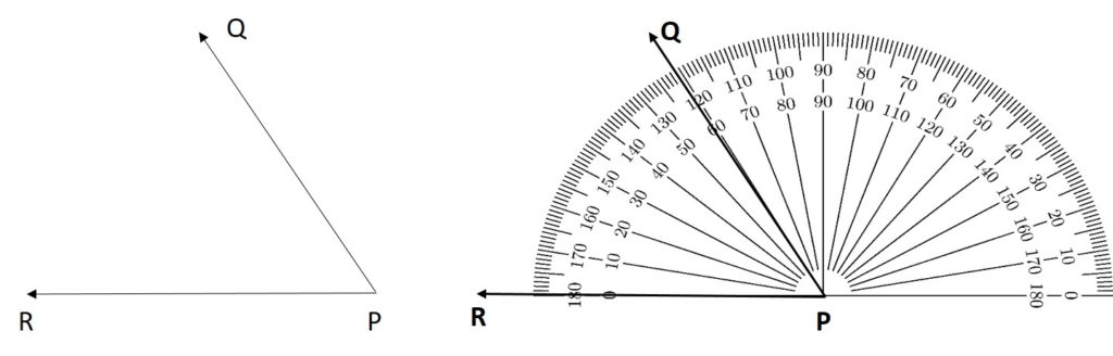 Measuring angle in clockwise by protractor