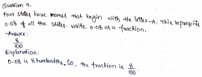 Go Math Grade 4 Answer Key Chapter 9 Relate Fractions and Decimals Page 511 Q9