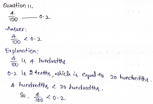 Go Math Grade 4 Answer Key Chapter 9 Relate Fractions and Decimals Page 535 Q11