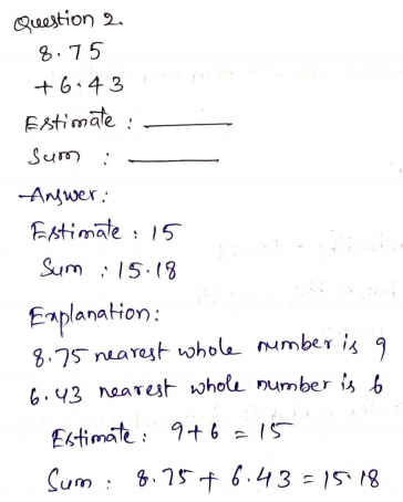 Go Math Grade 5 Answer Key Chapter 3 Add and Subtract Decimals Page 140 Q2