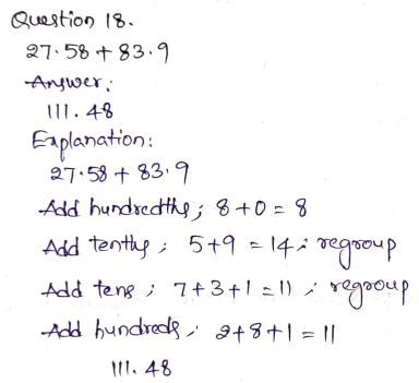 Go Math Grade 5 Answer Key Chapter 3 Add and Subtract Decimals Page 141 Q18