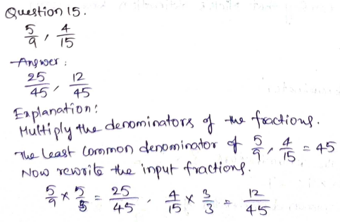Go Math Grade 5 Answer Key Chapter 6 Add and Subtract Fractions with Unlike Denominators Page 257 Q15