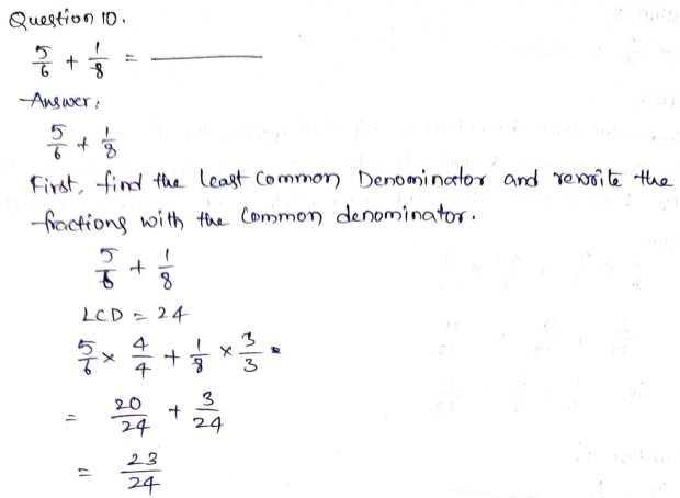 Go Math Grade 5 Answer Key Chapter 6 Add and Subtract Fractions with Unlike Denominators Page 261 Q10