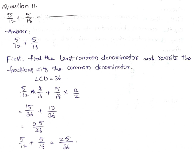 Go Math Grade 5 Answer Key Chapter 6 Add and Subtract Fractions with Unlike Denominators Page 261 Q11