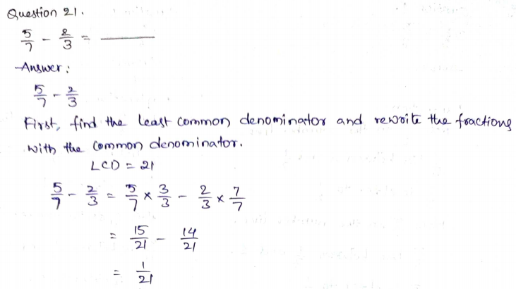 Go Math Grade 5 Answer Key Chapter 6 Add and Subtract Fractions with Unlike Denominators Page 261 Q21