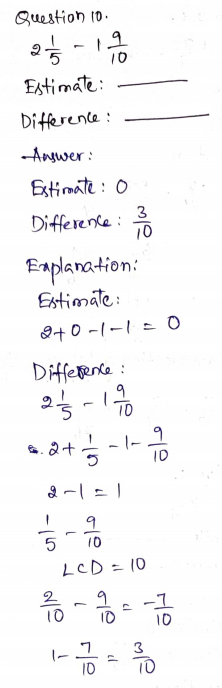 Go Math Grade 5 Answer Key Chapter 6 Add and Subtract Fractions with Unlike Denominators Page 271 Q10