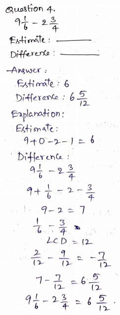 Go Math Grade 5 Answer Key Chapter 6 Add and Subtract Fractions with Unlike Denominators Page 271 Q4