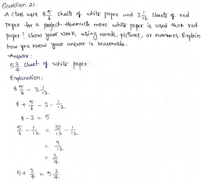 Go Math Grade 5 Answer Key Chapter 6 Add and Subtract Fractions with Unlike Denominators Page 288 Q21