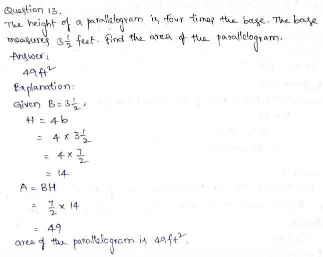 Go Math Grade 6 Answer Key Chapter 10 Area of Parallelograms Page 535 Q13