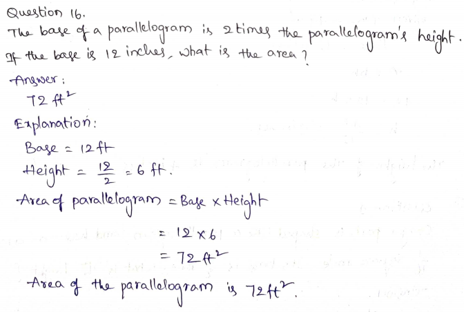 Go Math Grade 6 Answer Key Chapter 10 Area of Parallelograms Page 536 Q16