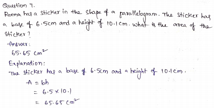 Go Math Grade 6 Answer Key Chapter 10 Area of Parallelograms Page 537 Q7
