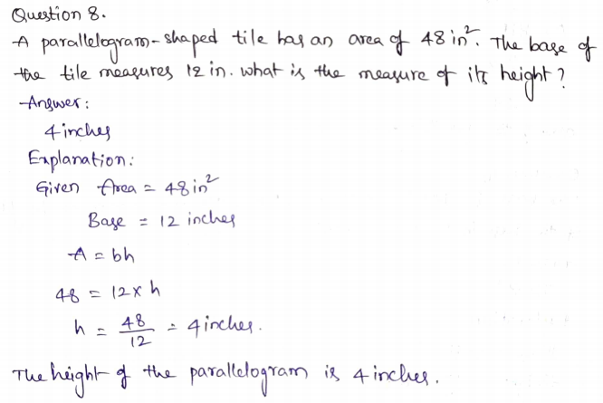 Go Math Grade 6 Answer Key Chapter 10 Area of Parallelograms Page 537 Q8
