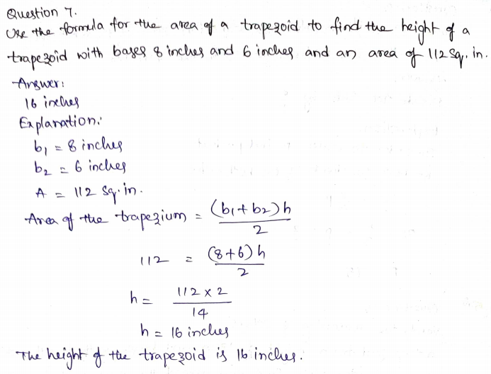 Go Math Grade 6 Answer Key Chapter 10 Area of Parallelograms Page 561 Q7