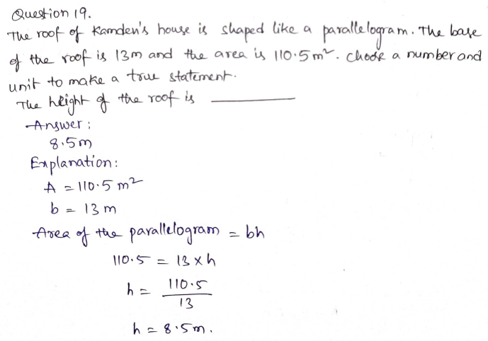 Go Math Grade 6 Answer Key Chapter 10 Area of Parallelograms Page 594 Q19