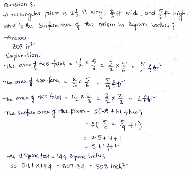 Go Math Grade 6 Answer Key Chapter 11 Surface Area and Volume Page 612 Q8