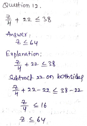 Go Math Grade 7 Answer Key Chapter 7 Writing and Solving One-Step Inequalities Page 223 Q12