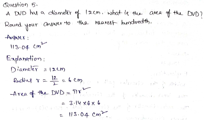 Go Math Grade 7 Answer Key Chapter 9 Circumference, Area, and Volume Page 274 Q5