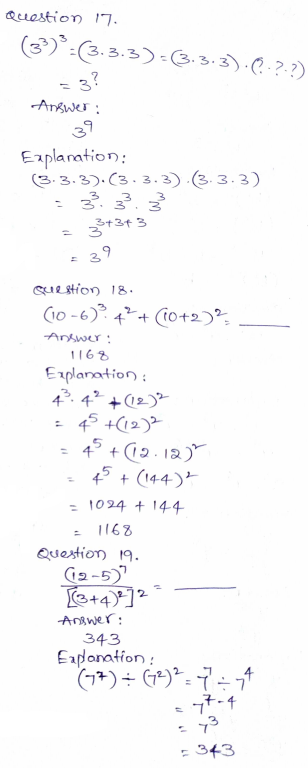 Go Math Grade 8 Answer Key Chapter 2 Exponents and Scientific Notation Page 36 Q17-19