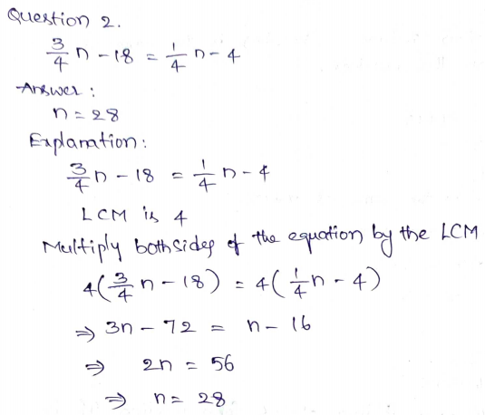 Go Math Grade 8 Answer Key Chapter 7 Solving Linear Equations Page 206 Q2
