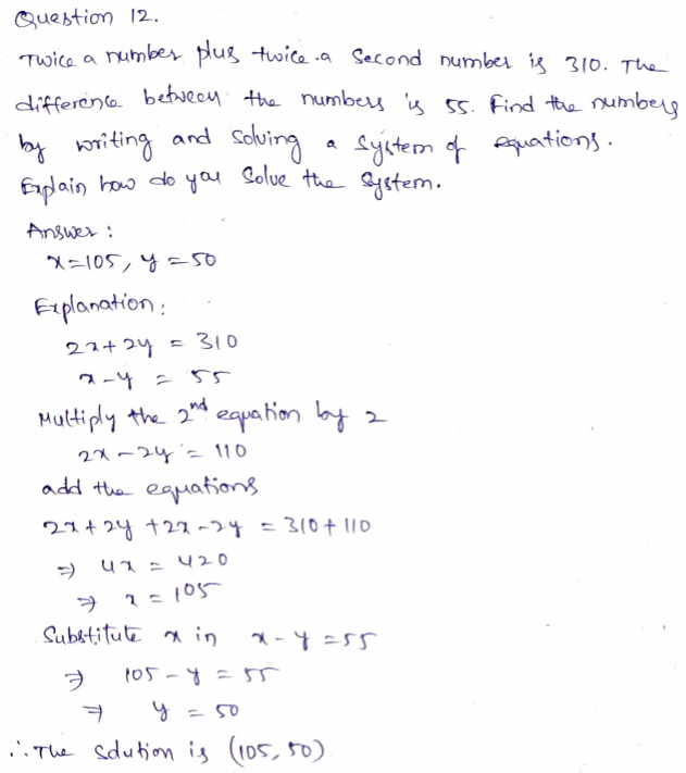 Go Math Grade 8 Answer Key Chapter 8 Solving Systems of Linear Equations Page 257 Q12