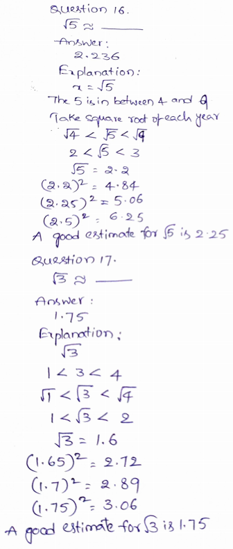 Go Math Grade 8 Answer Key Chapter 1 Real Numbers Page No. 12 Q16-17